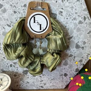 Handmade Olive Green Scrunchie with Matching Earrings Set